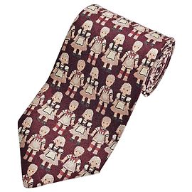 Moschino Gravata de Jacquard Borgonha com Padrão de Boneca Bege Bordeaux