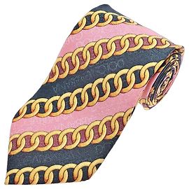 Dolce & Gabbana Corbata de seda con estampado de cadena Rosa Dorado Verde