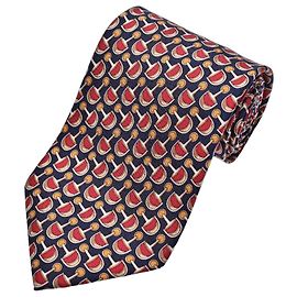 Gucci Corbata de seda estampado Horsebit Roja Dorado Azul marino