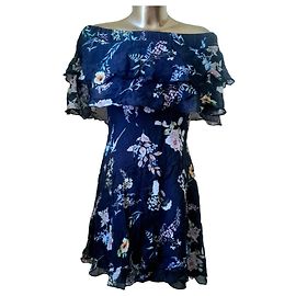 Autre Marque Conbipel Abito Mini in Seta Blu Floreale Multicolore Blu scuro