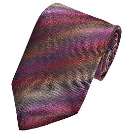 Gianni Versace Corbata de Seda a Rayas Castaño Roja Dorado Púrpura