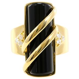Autre Marque Anello a fascia in oro giallo 18K con onice e diamanti Nero D'oro