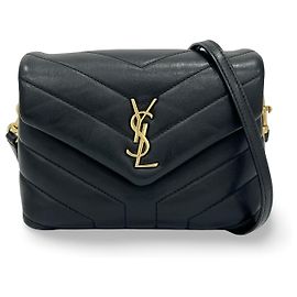 Borsa a Spalla Saint Laurent Loulou Matelassé Chevron Pelle Small Nero
