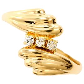 Autre Marque 18K Yellow Gold Band Ring with Diamond Golden