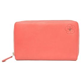 Chanel Camellia Zip Around Organizer Leather Long Pink