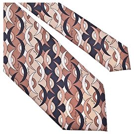 Emilio Pucci Gravata de Seda Marrom Branco Bege Azul escuro