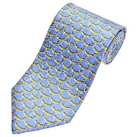 Ermenegildo Zegna Blue Silk Tie with Bird Pattern Blue Yellow