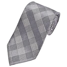 Gucci Silk Plaid Tie Black White Grey