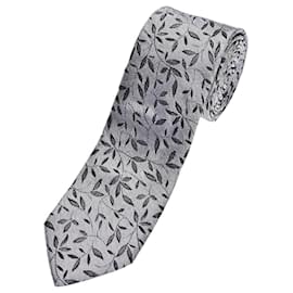 Dolce & Gabbana Grey Silk Leaf Pattern Tie Black Grey
