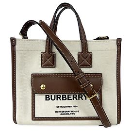Cabas Burberry Freya en toile avec cuir Mini Beige