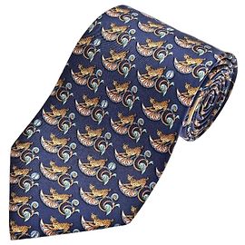 Salvatore Ferragamo Silk Leopard Motif Tie Blue Other