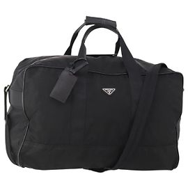 Sac Boston PRADA en nylon 2way Noir Argent Auth 178374 Noir Argenté