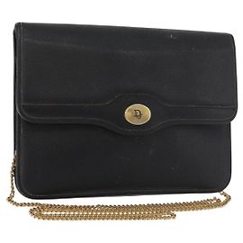 Christian Dior Chain Shoulder Bag Leather Black Gold Auth 181317 Black Golden