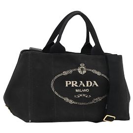Borsa PRADA Canapa MM in tela 2way Nero Oro Auth 180606 Nero D'oro