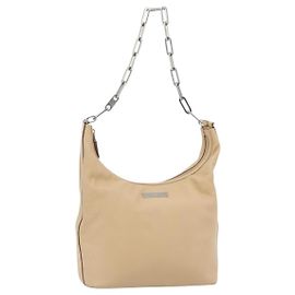 Bolsa de Ombro com Corrente GUCCI em Couro Bege Prata Auth 180723 Prata Bege