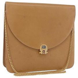 Bolsa de ombro com corrente Christian Dior em couro bege e dourado Auth BA12791 Bege Dourado