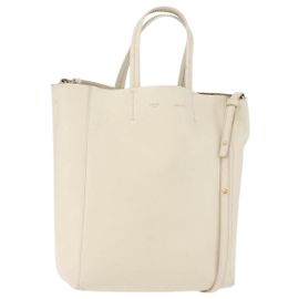 Céline CELINE Tote Bag Leather 2way Ivory Gold Auth 180628 Golden Cream