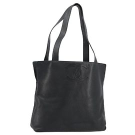 Sac cabas CHANEL en peau caviar noir avec logo CC doré Auth BA12903 Noir Doré
