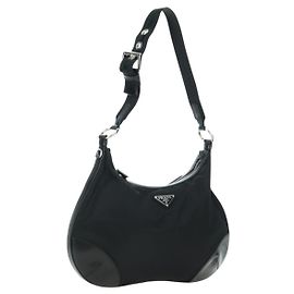 Borsa a tracolla PRADA Nylon Nero Argento Auth 179432SAV Nero Argento