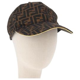 FENDI Zucca Canvas Baseball Cap Black Brown Auth ki6656A Brown Black