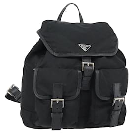 PRADA Backpack Nylon Black Silver Auth 180665A Black Silvery