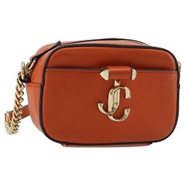Pochete de ombro com corrente Jimmy Choo em couro Orange Gold Auth BA12938 Dourado Laranja