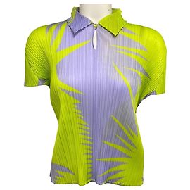 Top à manches courtes plissé Pleats Please by Issey Miyake Vert Lime / Lavande Vert