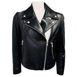 Yigal Azrouel Black / White Lamb Leather Moto Zip Jacket Black