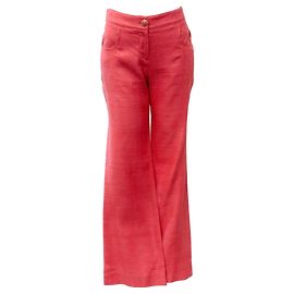 Chanel Coral Silk Low Rise Pants Pink