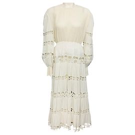Vestido midi de piqué de algodón puckered blanco Zimmermann Blanco