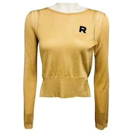 Rochas Goldener Metallic-Strickpullover mit Rundhalsausschnitt Golden