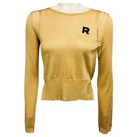 Pull à col rond en maille métallique dorée Rochas Doré