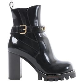 Louis Vuitton Star Trail Line 21 years Monogram Patent Leather Ankle Boots in Black MA0231, Size 38 EU Black