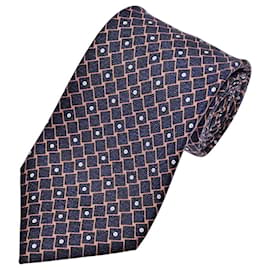 Bulgari Blue Silk Geometric Pattern Tie Dark blue