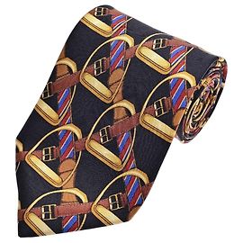 Corbata de seda Fendi motivo Stirrup Castaño Negro Roja Azul Dorado