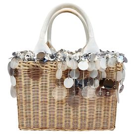 Weiße Prada Handtasche mit Pailletten und Baumwolle Weiß