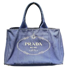 Sac cabas en toile bleue Prada Canapa Bleu