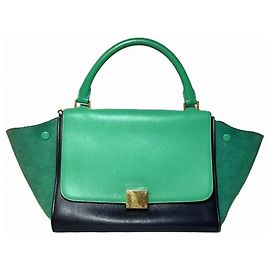 Céline Borsa a 2 modi / Borsa a tracolla Celine Trapeze Verde Blu navy