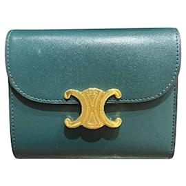 Céline Celine Triomphe Small Flap Compact Wallet Green