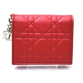 Christian Dior Dior Cannage Bi-fold Wallet Red