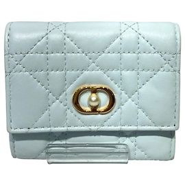 Christian Dior Blue Leather Tri-Fold Wallet Blue