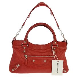 Balenciaga City Giant Studs Bag Leather Medium Red
