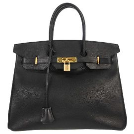 Hermès Sac à main Hermes Birkin Black Ardennes avec fermoirs dorés 35 Noir