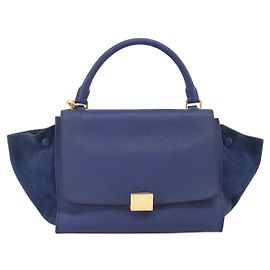 Céline Bolsa Trapeze Celine em couro com camurça Medium Azul