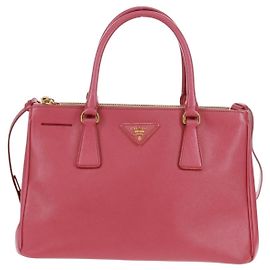 Cabas Prada Double Zip Lux en cuir Saffiano Taille Medium Rose