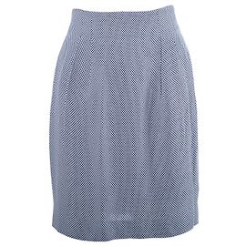 Gucci Vintage Navy & White Micro-Check High-Waist Midi Skirt White Other