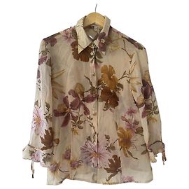 Escada Seidenbluse mit Blumenmuster Braun Pink Beige Lila