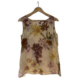 Top de seda Escada sin mangas estampado floral Castaño Rosa Beige Amarillo