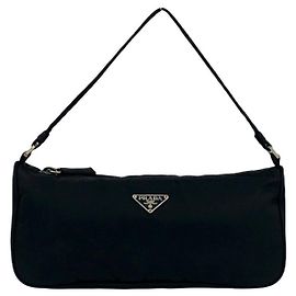Prada Triangle Logo Plate Hardware Tessuto Nylon Handbag Black