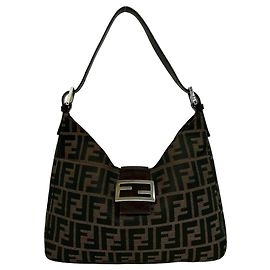 Bolsa de Ombro Fendi Vintage Zucca FF Pattern Marrom Preto